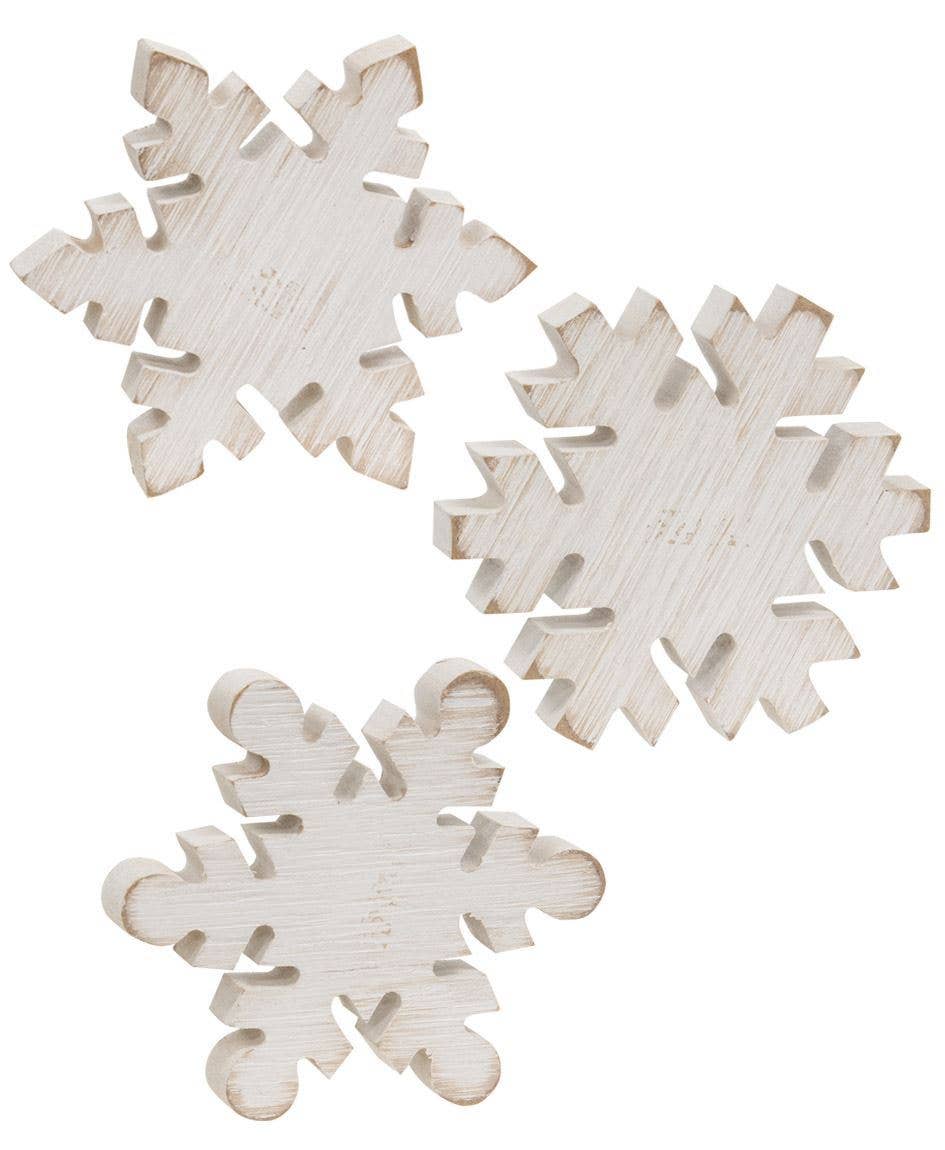 Distressed Wooden Snowflake Sitter Set