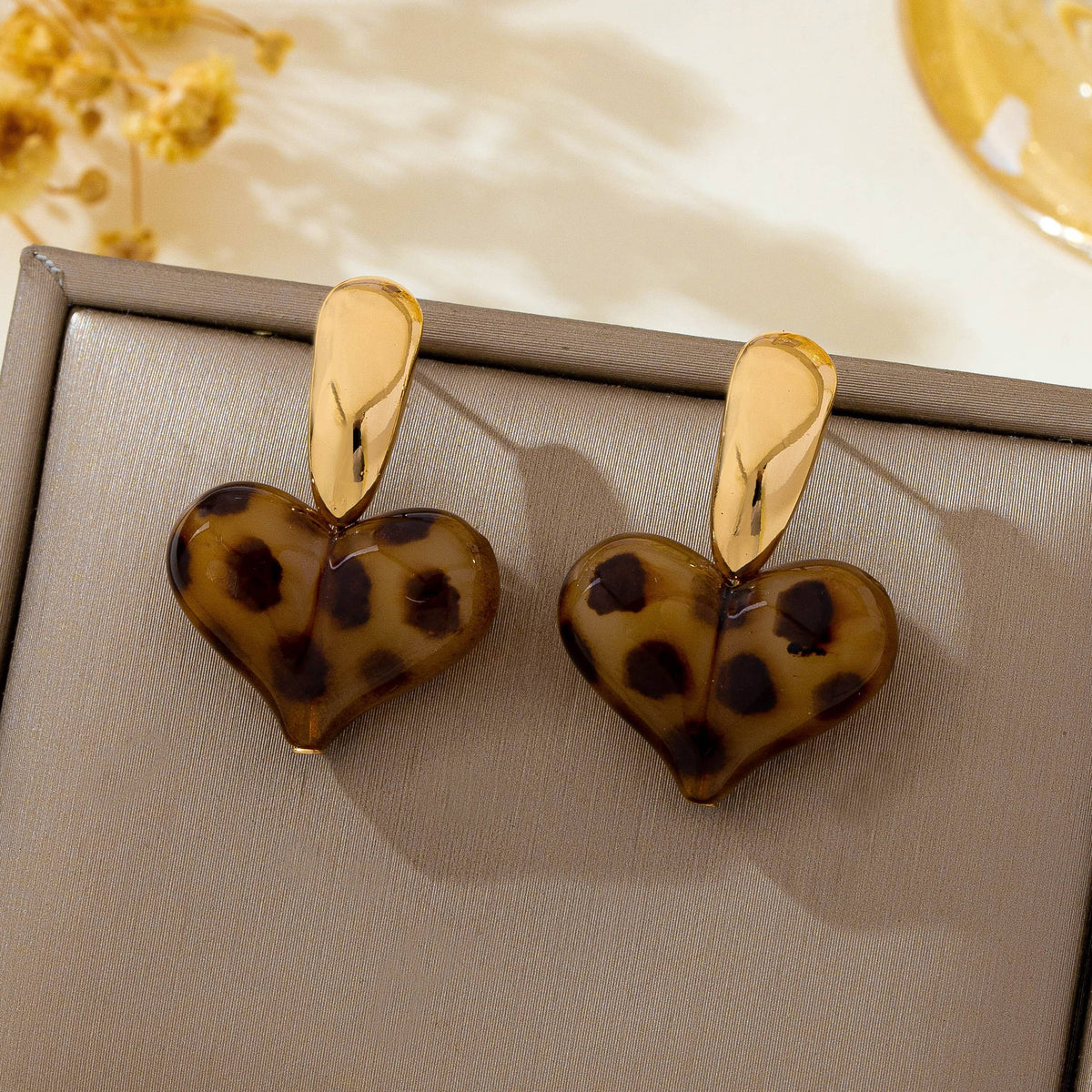 Animal Leopard Resin Heart Drop Earrings