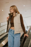 PLAID COLLAR QUILTED ZIP-UP VEST