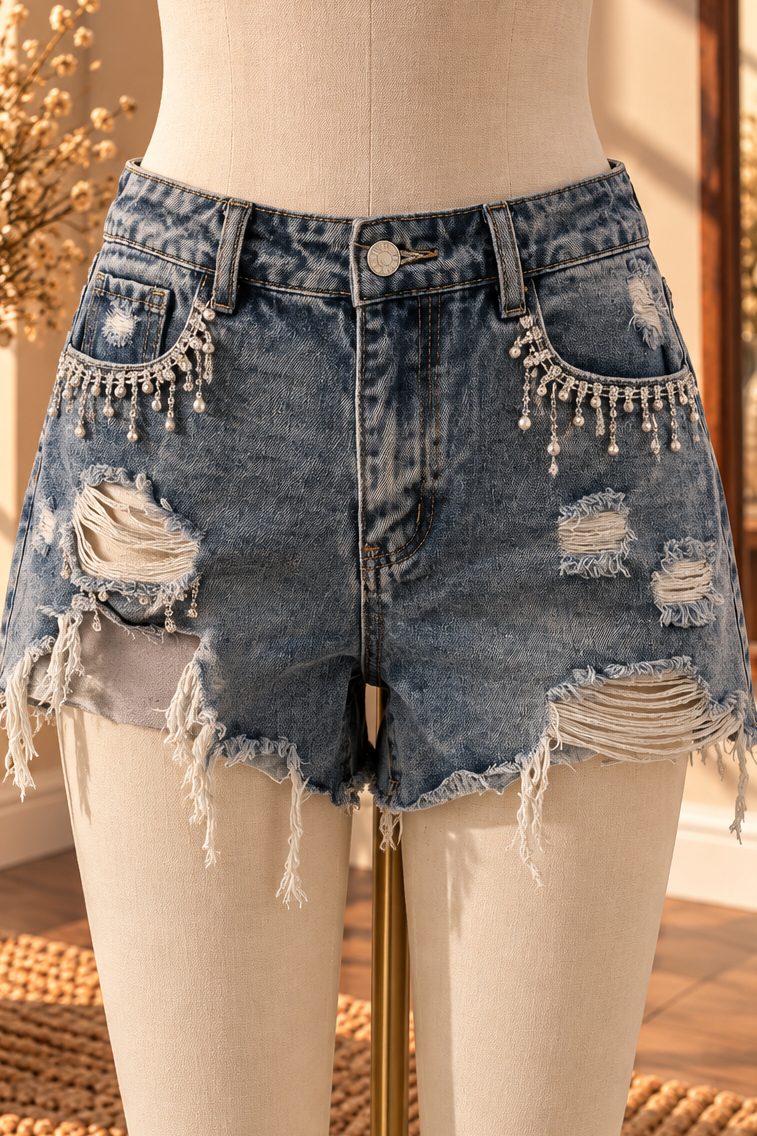 Jeweled Denim Shorts