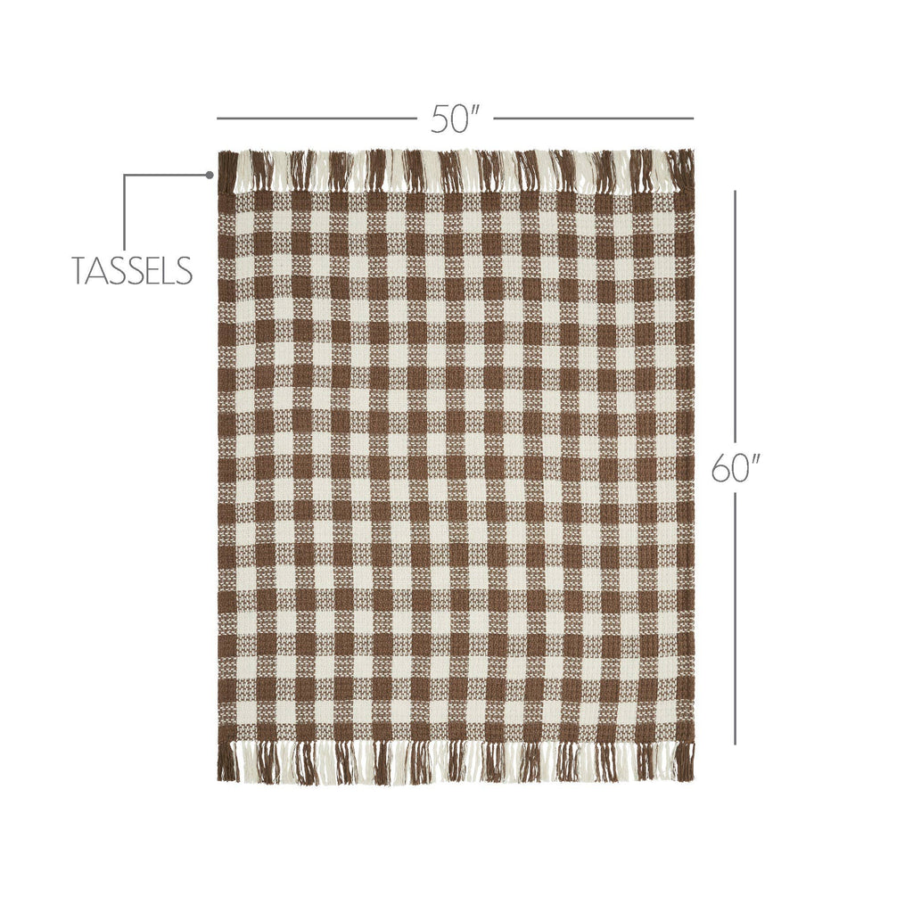 Cocoa Brown Heritage Check Throw Blanket with Fringe