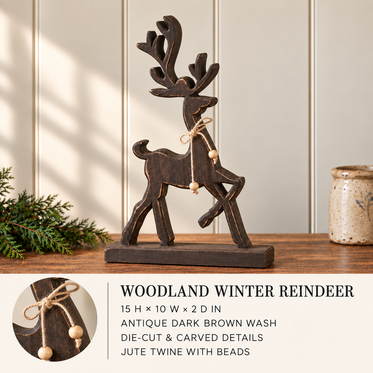Woodland Winter Dark Wooden Reindeer