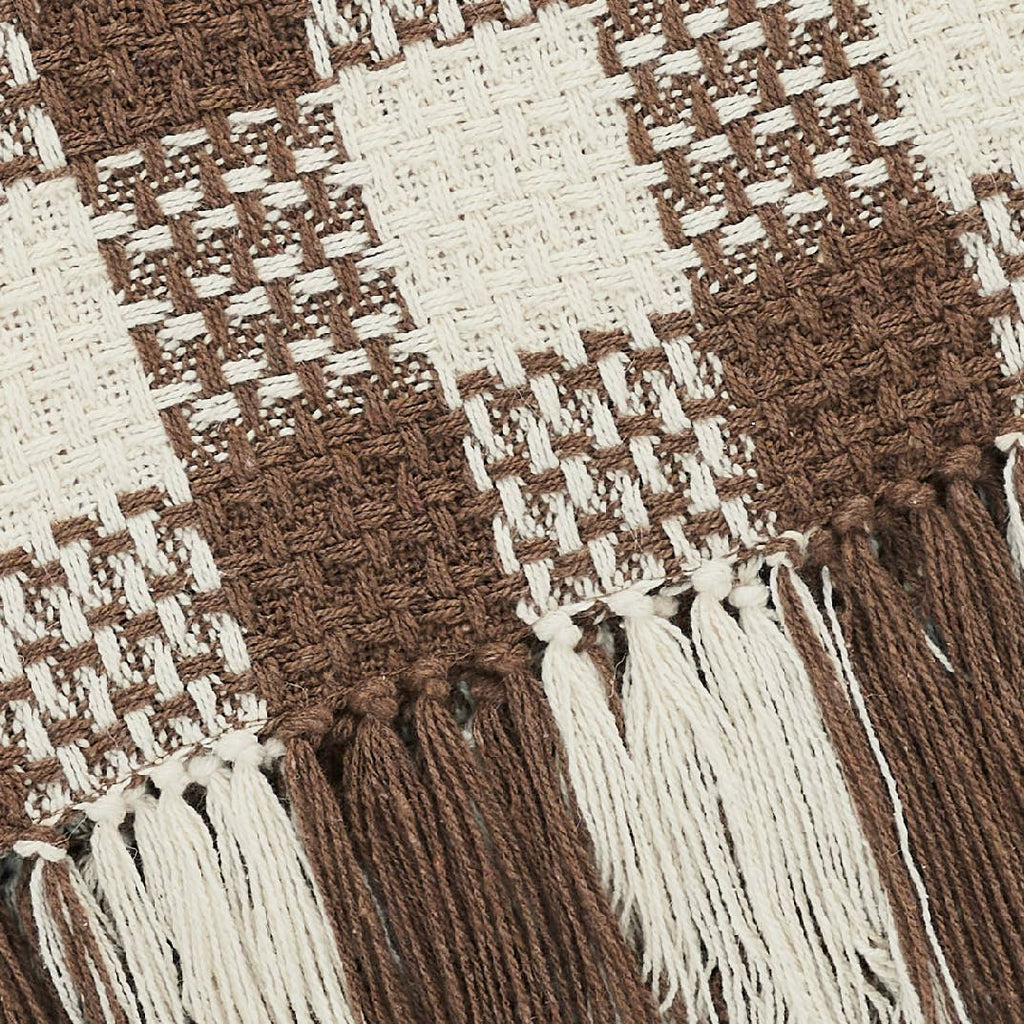 Cocoa Brown Heritage Check Throw Blanket with Fringe