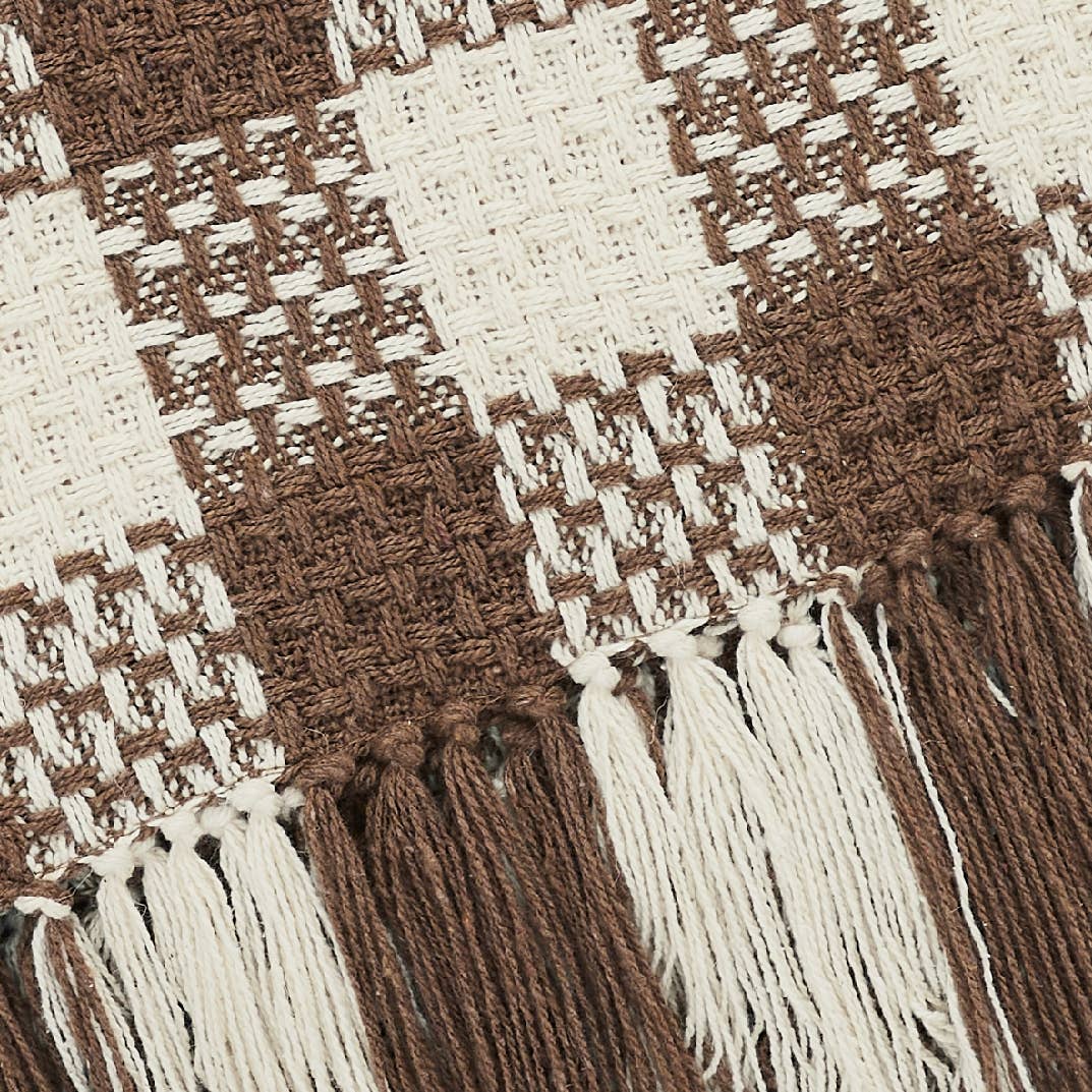 Cocoa Brown Heritage Check Throw Blanket with Fringe