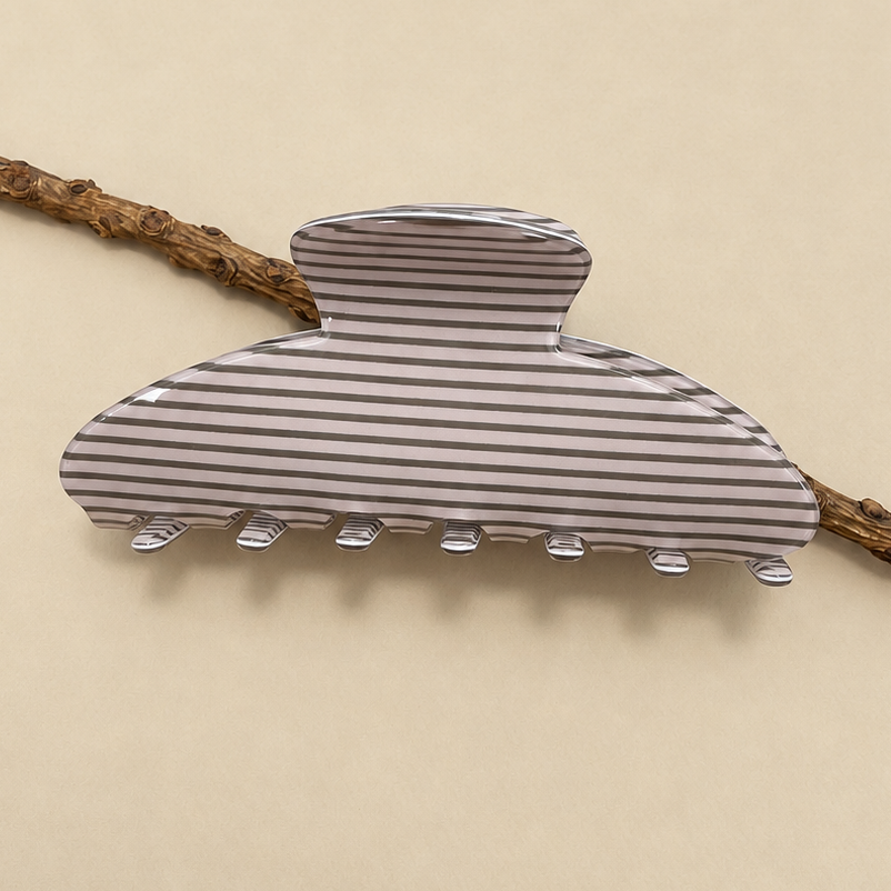JUMBO STRIPE PLAID OVAL HAIR CLAW CLIP
