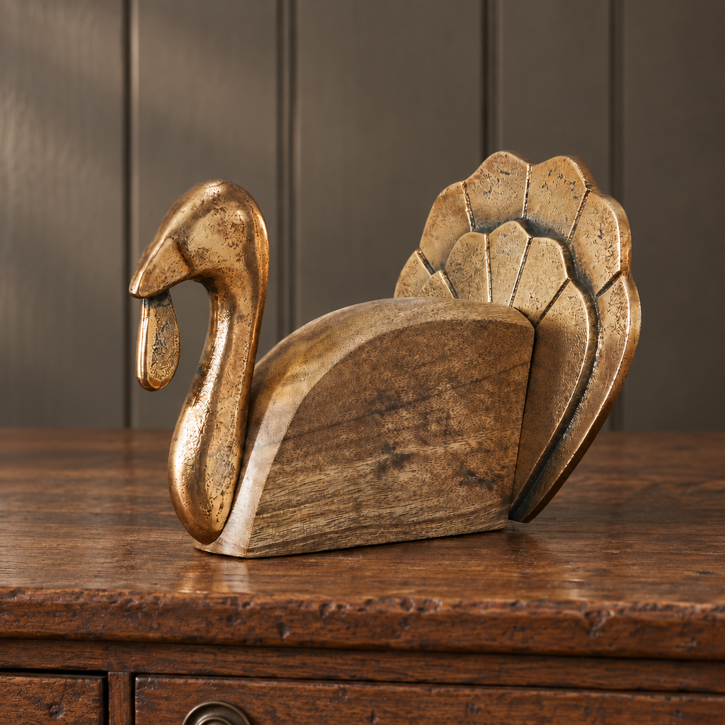 Wooden Turkey w/ Burnished Gold Rustic Fall Decor