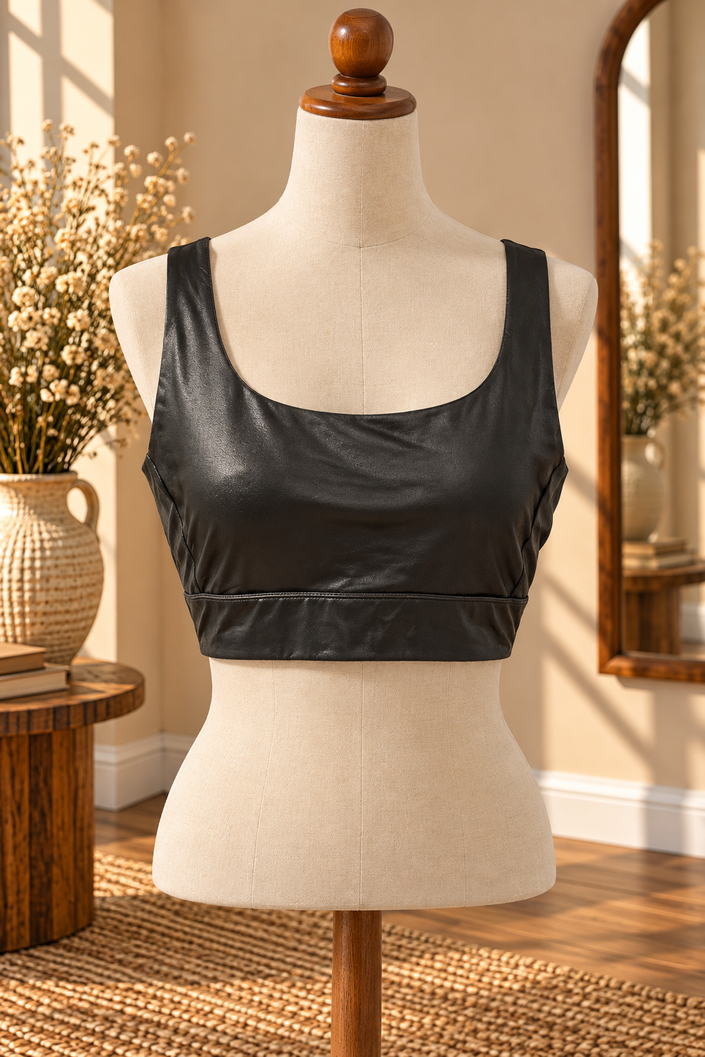 After Dark Faux Leather Sports Bra