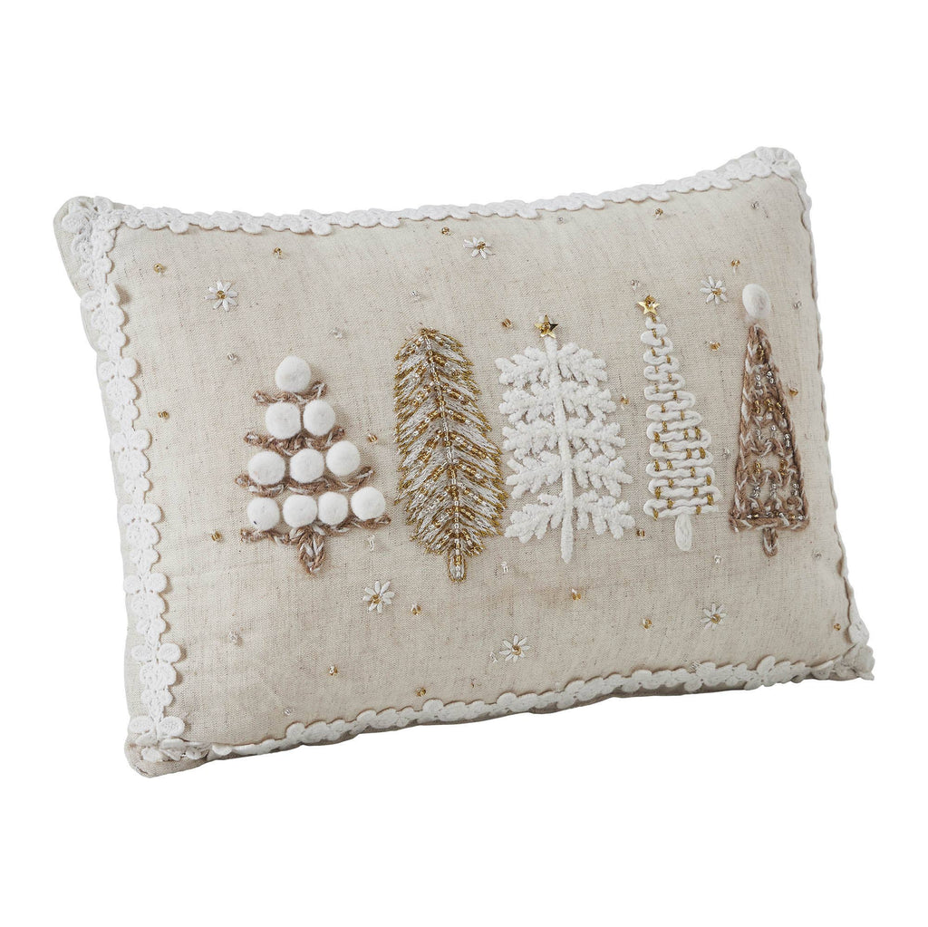 5 Christmas Trees White Throw Pillow