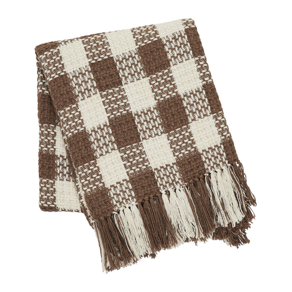 Cocoa Brown Heritage Check Throw Blanket with Fringe