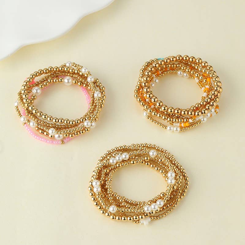 PEARL BEADED CROSS STRETCHABLE BRACELET