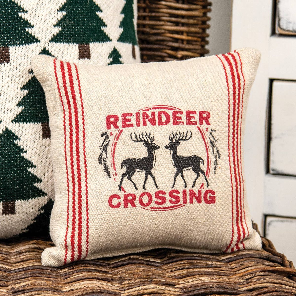 Reindeer Crossing Striped Pillow