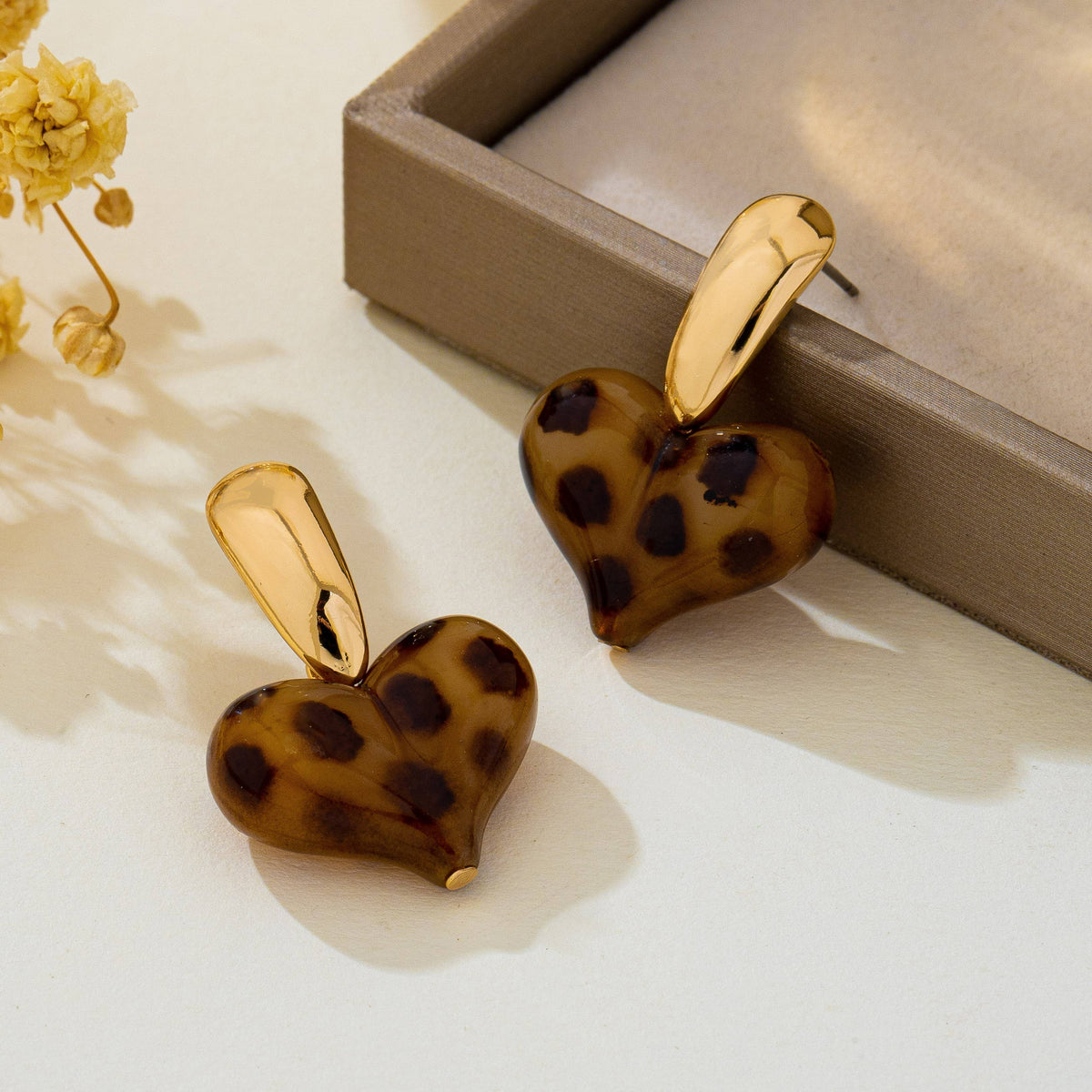 Animal Leopard Resin Heart Drop Earrings