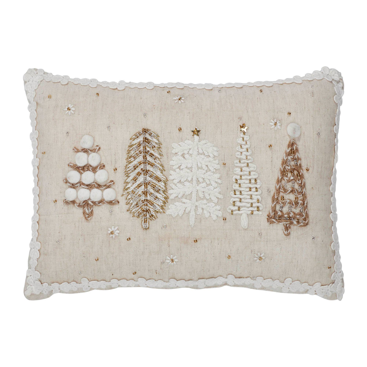 5 Christmas Trees White Throw Pillow