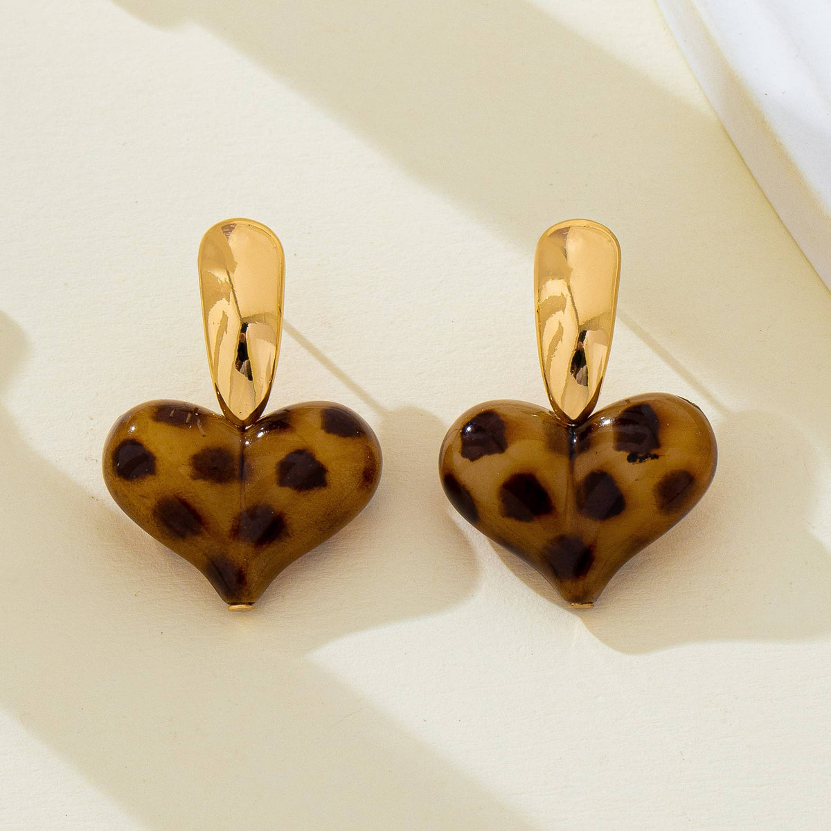Animal Leopard Resin Heart Drop Earrings